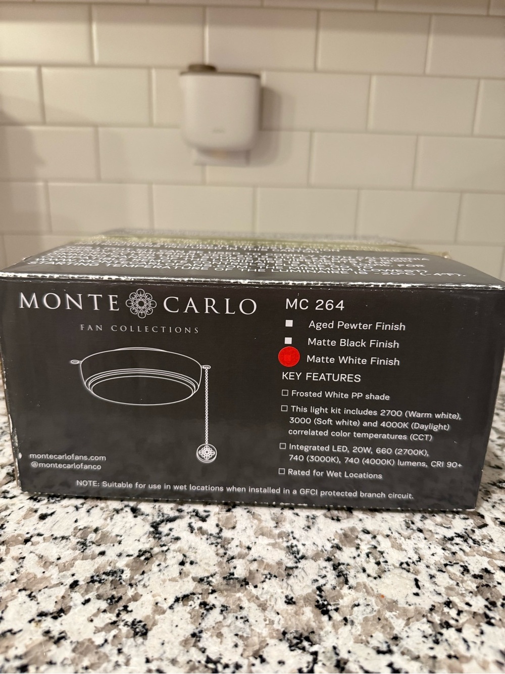 Monte Carlo MC 264 Matte White Ceiling Fan Light Kit